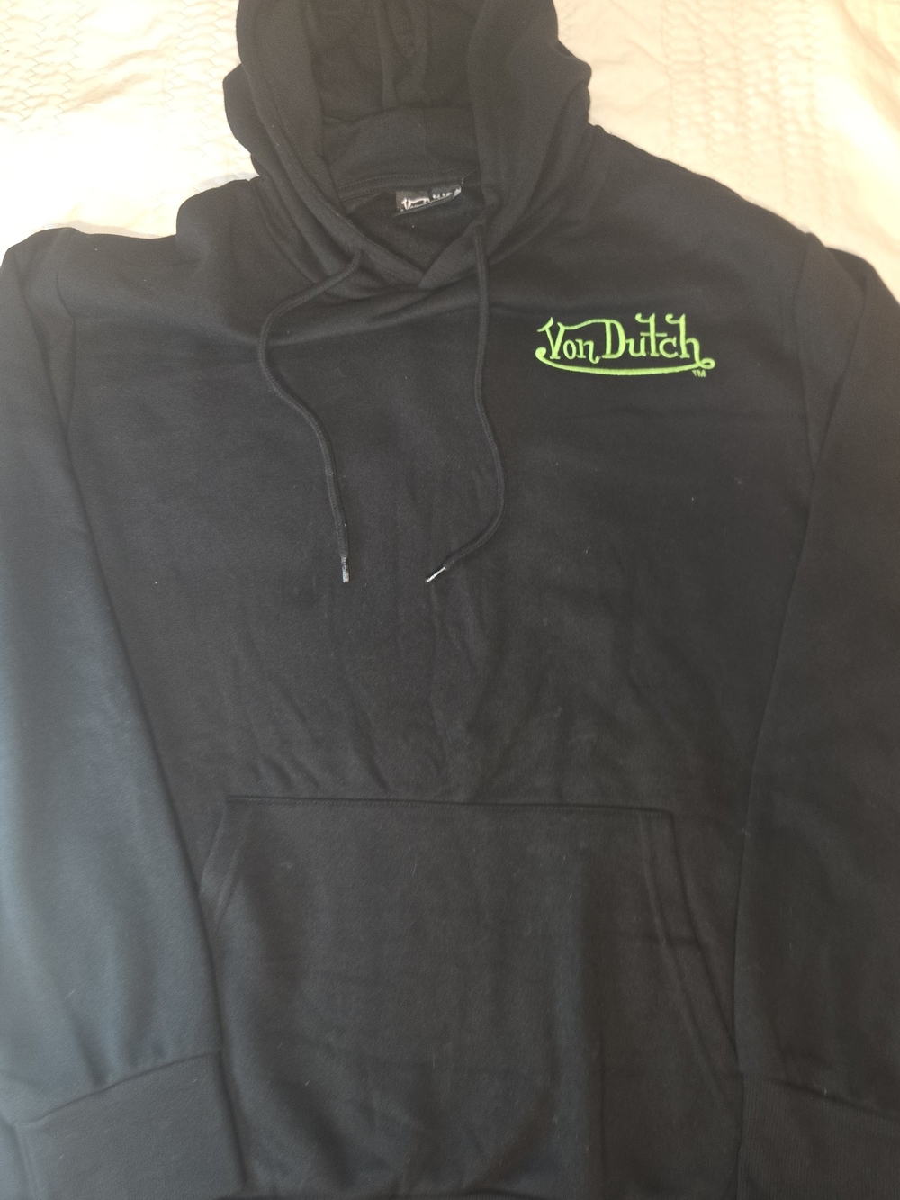 Von Dutch Black Pullover Hoodie with Neon Green Logo